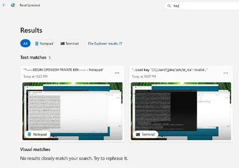Microsoft Recall Finds Private Keys