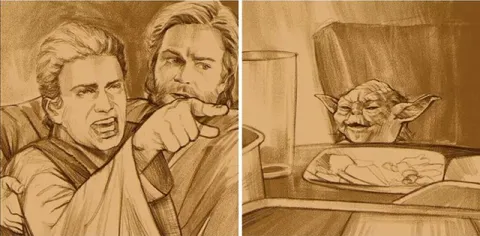 Мужчины кричат на Йоду