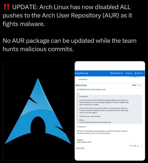 Arch Linux disables all AUR pushes