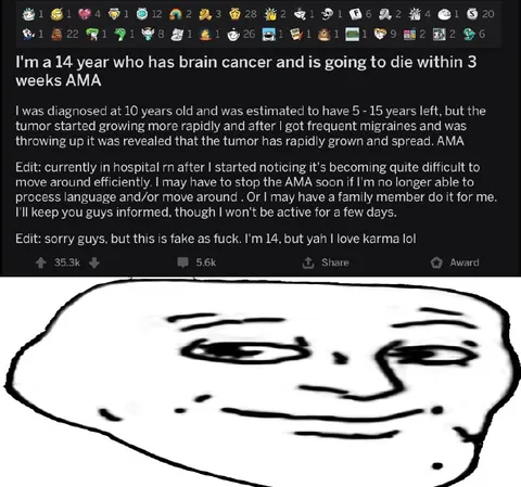 Fake Brain Cancer AMA Trollface