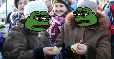 Пепе едят хлеб на морозе