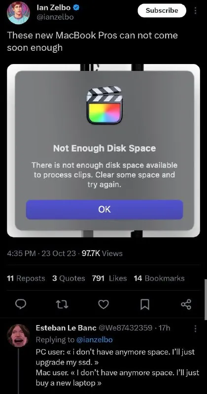 Not Enough Disk Space MacBook Joke
