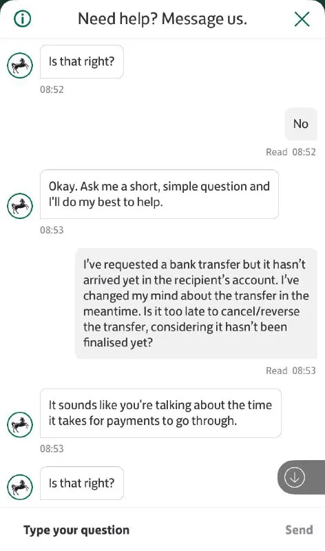 Bank Transfer Cancellation Question
