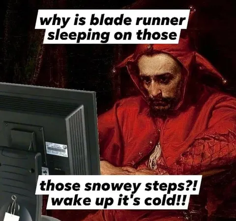 Blade Runner Sleeping on Snowy Steps