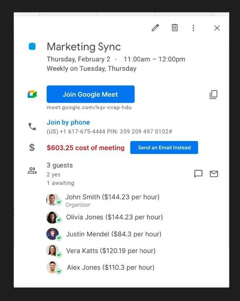 Marketing Meeting Costs $603