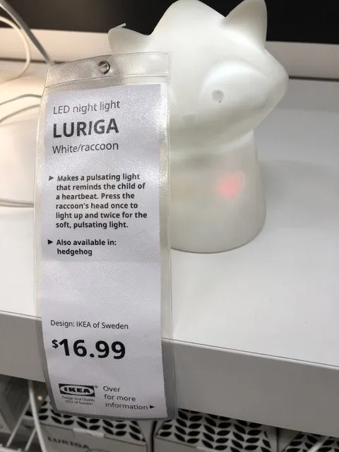 Raccoon Night Light Also Available in Hedgehog