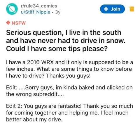 Wrong Subreddit Snow Driving Question