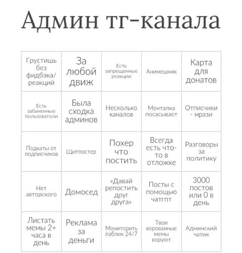 Бинго админа телеграм-канала
