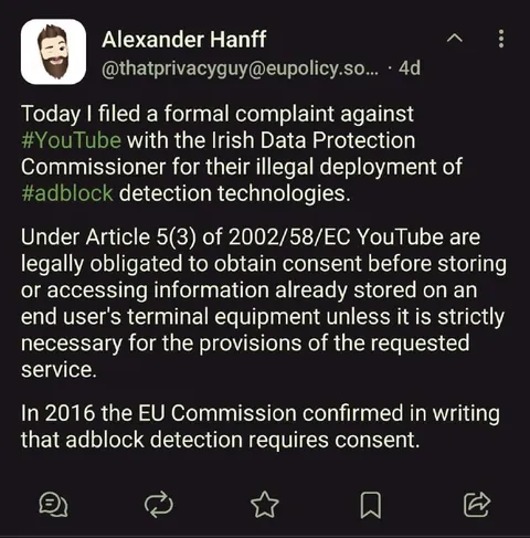 YouTube Adblock Complaint