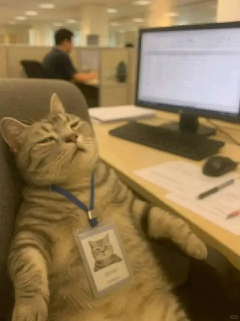 Кот на работе в офисе