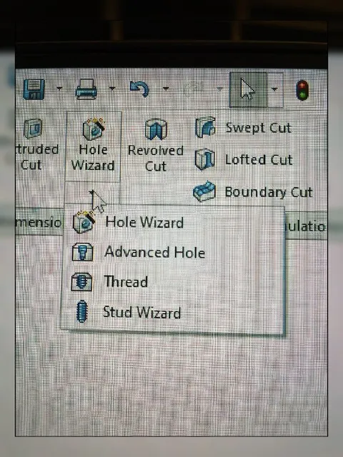 Hole Wizard Menu