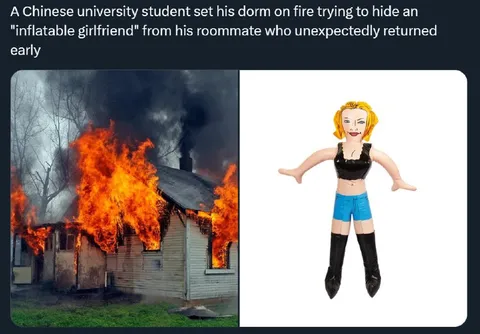 Inflatable Girlfriend Dorm Fire