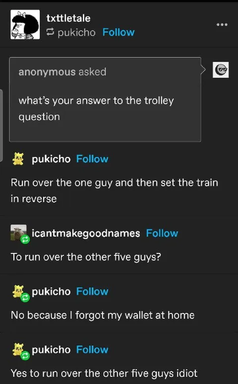 Trolley Question Wallet Excuse