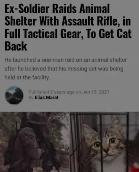 Ex-Soldier Raids Shelter for Cat