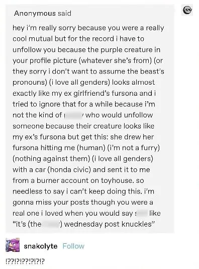 Ex-Girlfriend Fursona Unfollow
