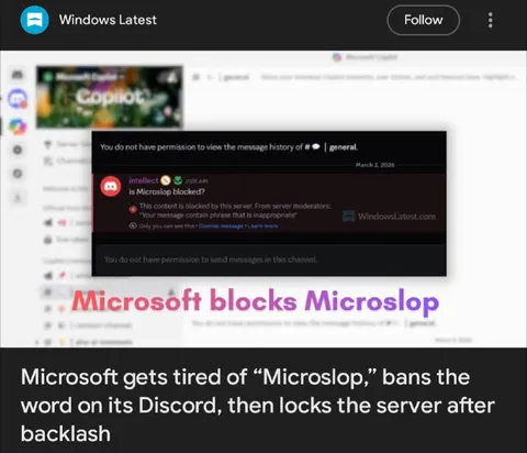 Microsoft Bans Microslop on Discord