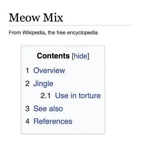 Meow Mix Wikipedia Contents