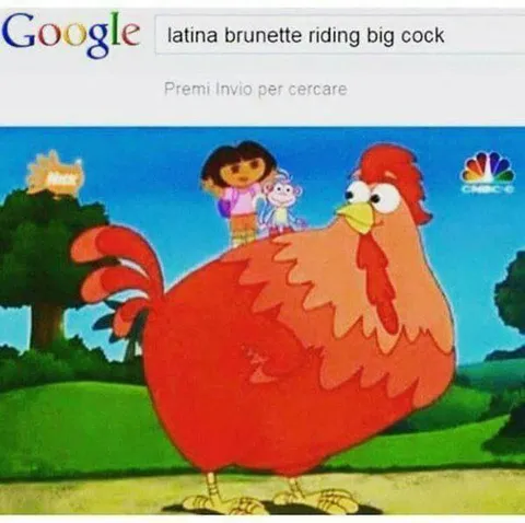 Dora Riding a Giant Rooster