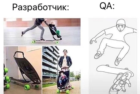 Разработчик против QA на скейтборде