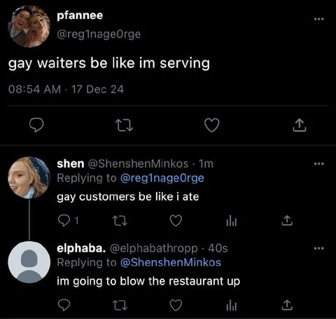 Gay Restaurant Twitter Reply Chain