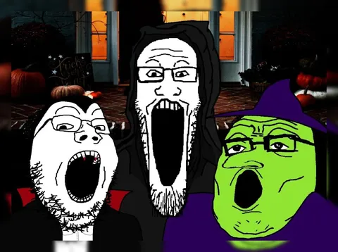 Three People Screaming at Halloween
