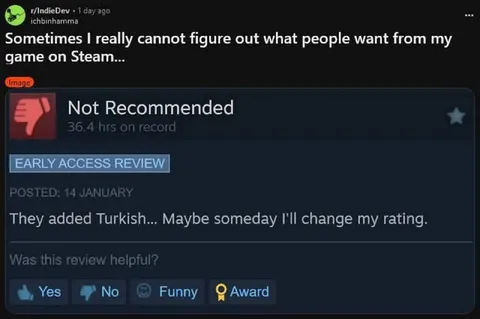Steam Review Because Turkish Was Added