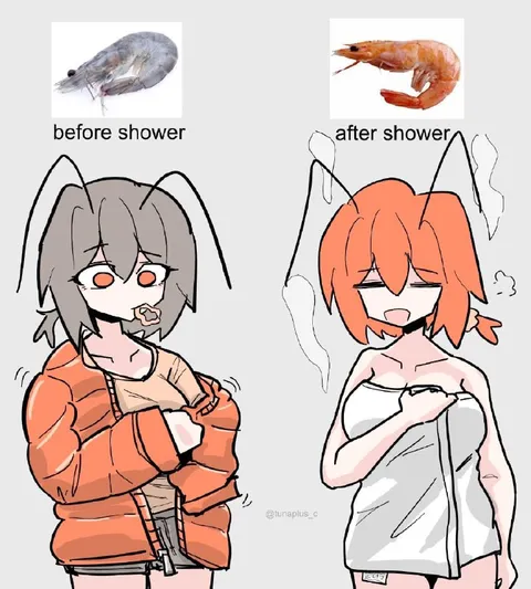 Shrimp Before and After Shower