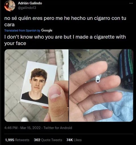 Cigarrillo hecho con tu cara