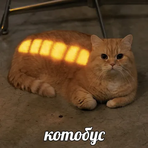 Котобус лежит на полу