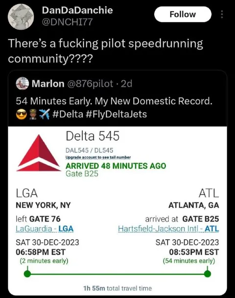 Pilot Speedrunning a Flight