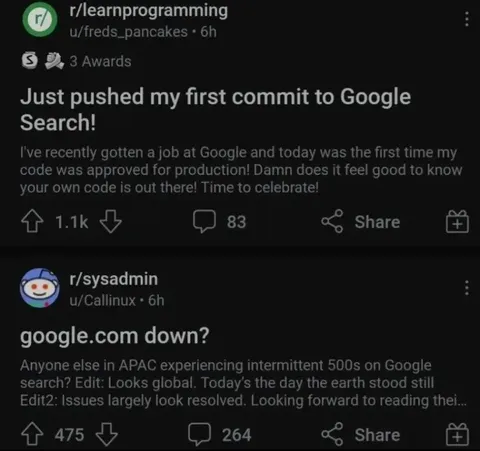 First Google commit goes down
