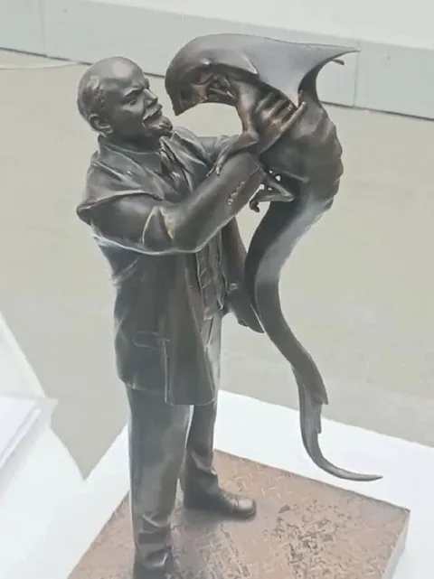 Мужчина держит дельфина