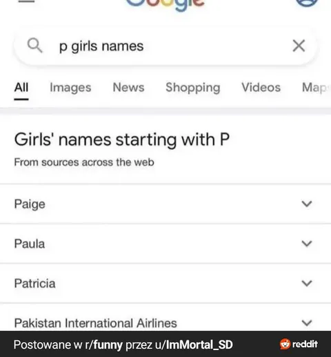 Pakistan International Airlines as a Girl Name