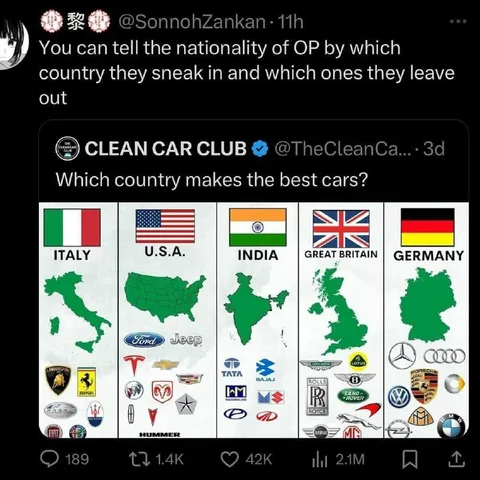 Nationality Revealed by Missing Cars