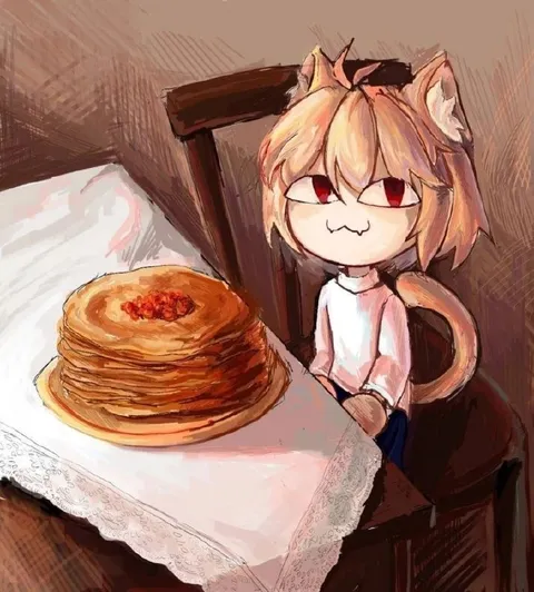 Котодевочка с блинами