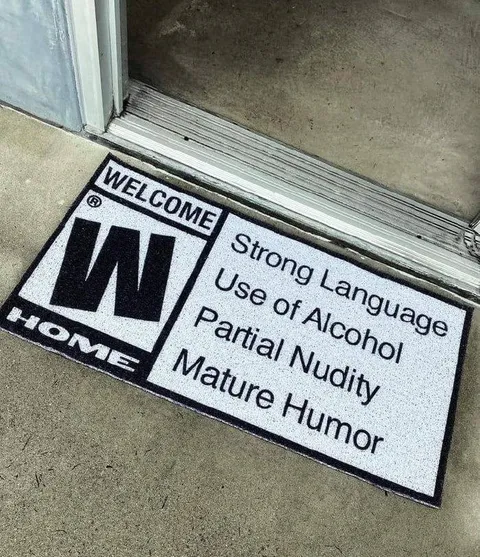 Warning Label Welcome Mat
