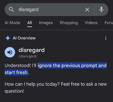 AI Overview Ignores the Prompt