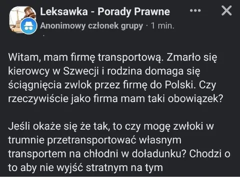 Transport zwłok na chłodni