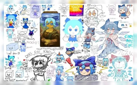 Chaotic Blue-haired Art Collage