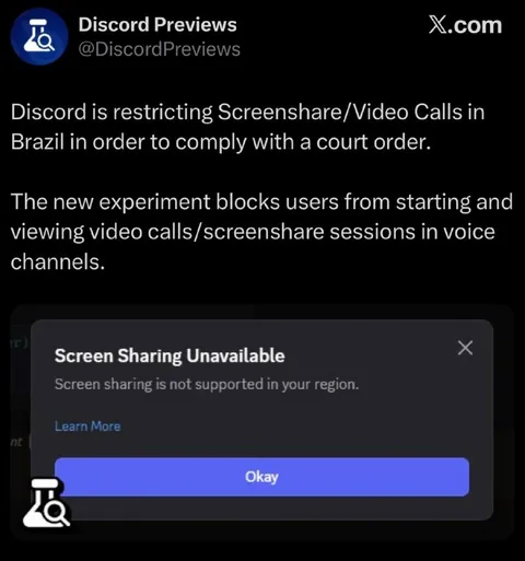 Discord restricts video calls in Brazil