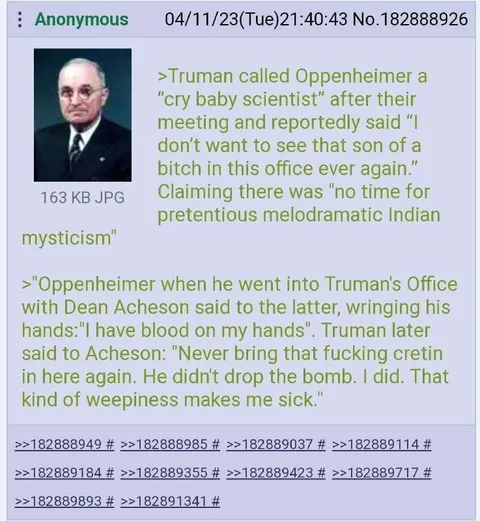 Truman Calls Oppenheimer a Crybaby