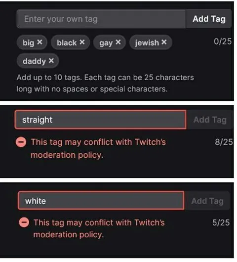 Twitch запрещает straight и white