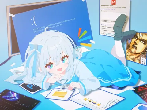 Anime Girl Fixing a Blue Screen