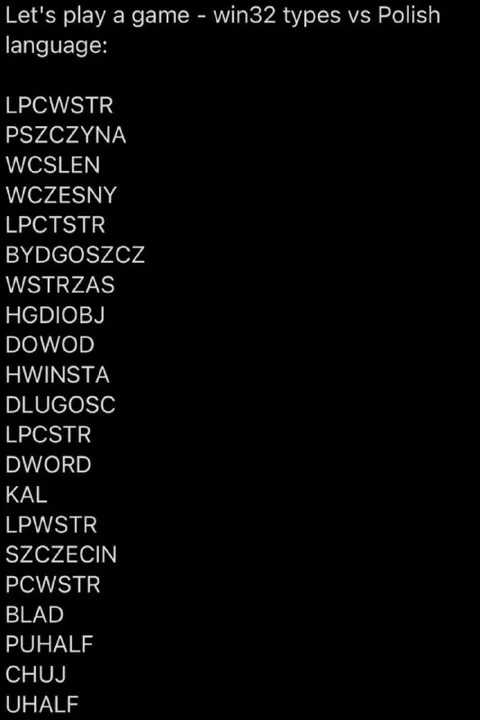 Win32 Types Polish Language