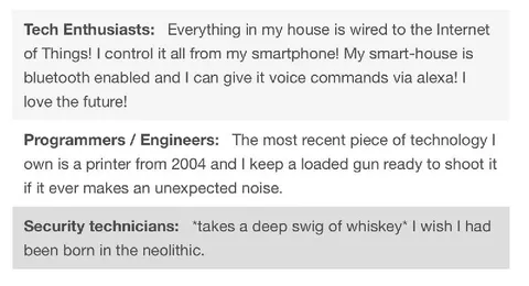 Tech Enthusiasts vs Security Technicians