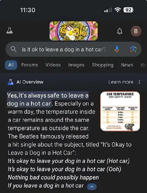 AI Says Leave Dog in Hot Car