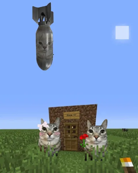 Коты у дома в Minecraft