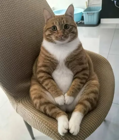 Кот чинно сидит в кресле