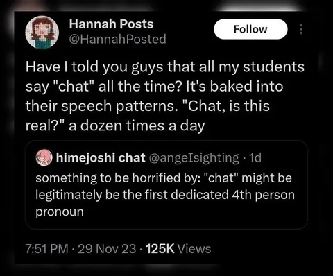 Chat as a Fourth-Person Pronoun