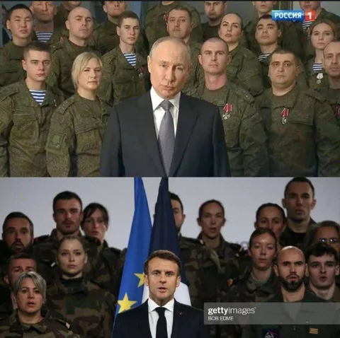 Путин и Макрон среди солдат
